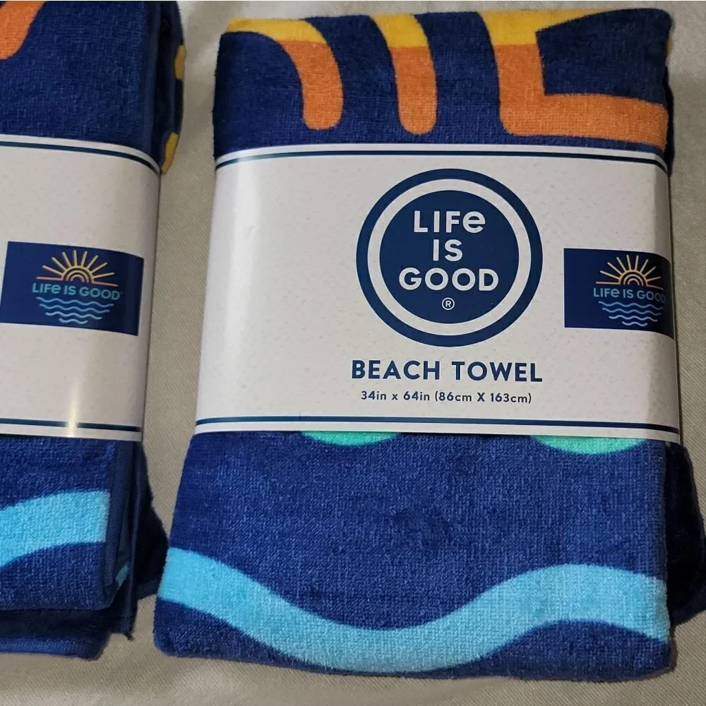 LIFE IS GOOD Large Sunshine Logo Beach Towel ☀️ 2024 ☀️ 34 x 64 inches • New